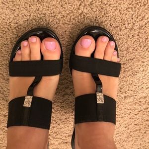 BCBGeneration black glossy wedge sandals